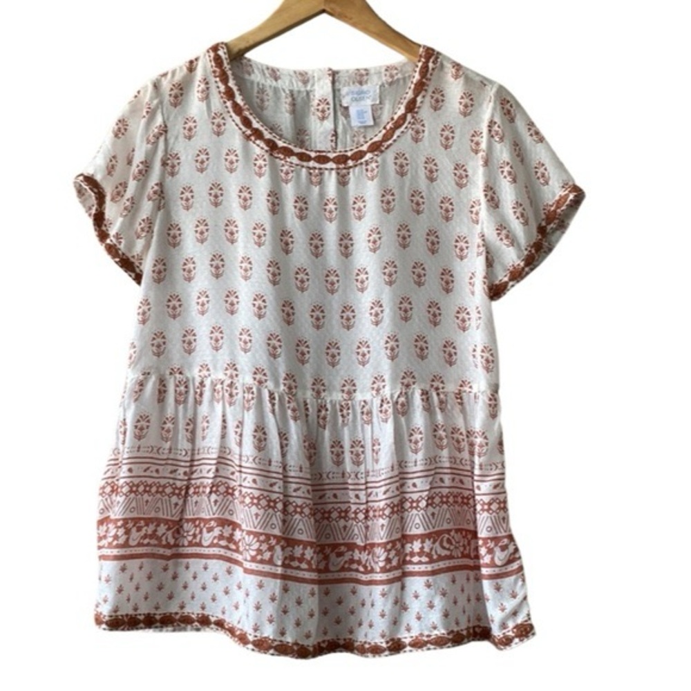 Sigrid Olsen Cream Block Print Swing Peplum Top - Picture 2 of 9